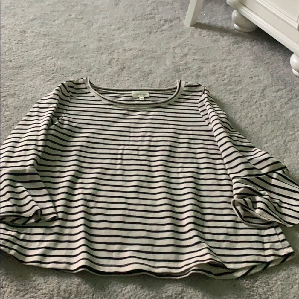 delta cream and Black striped bell sleeve shirt